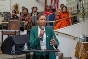 City Council Speaker Adrienne Adams gives the keynote address at the 20th annual Staten Island Black History Town Hall at First Central Baptist Church on Saturday, February 22, 2025, in Stapleton. (Owen Reiter for the Staten Island Advance)