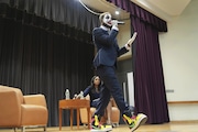 Paperboy Prince interrupts the New York City Mayoral Candidates Forum at Medgar Evers College Wednesday, April 23, 2025, in New York.