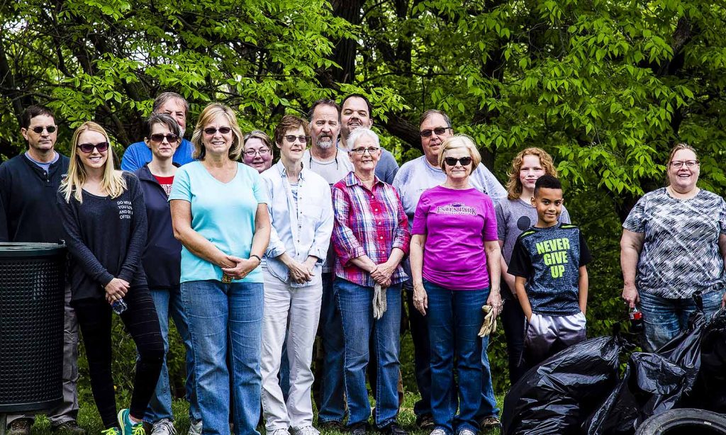 Look Out Point Clean Up 2016 Crew: From Left: John Huggins, Kelli Deere, Marie Huggins, Mike Ring, Mary Aney, Cindy Muschall, Terri Dowell, Dave Huggins, Kyle Muschall, Sharon Babbitt, Grey Myers, Vicki Myers, Tatum, Tatum's Friend, Michelle Mutchler-Burns. 
